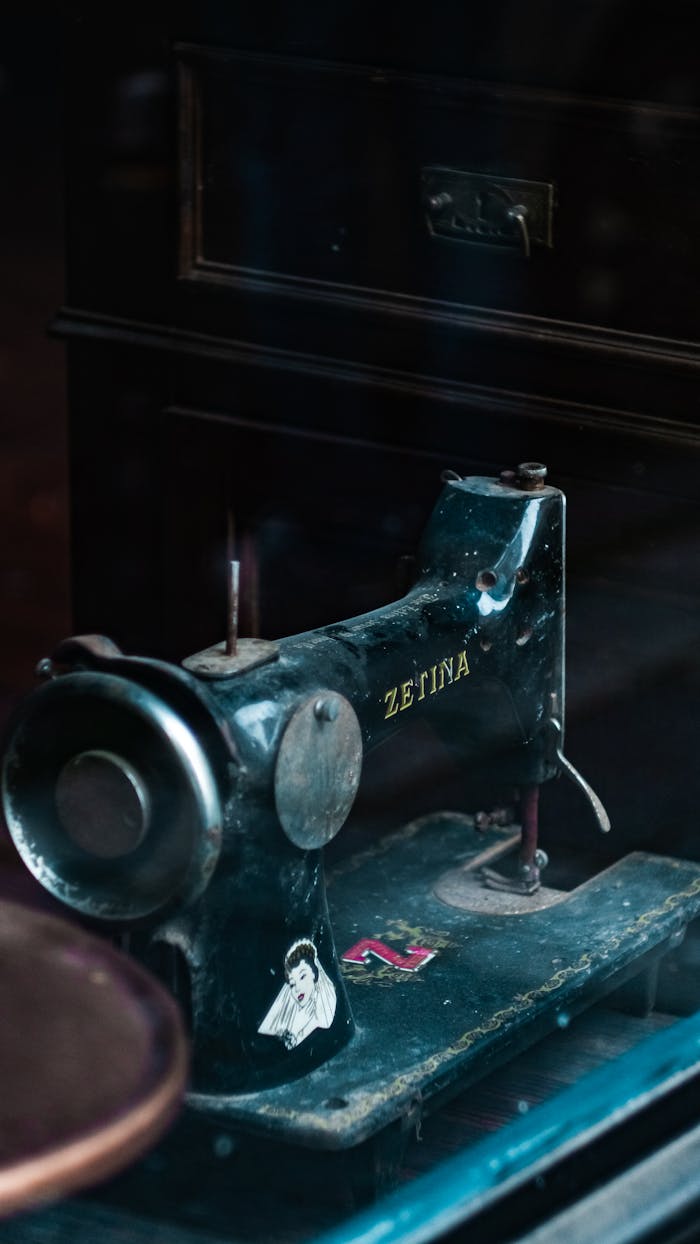 Classic vintage Zetina sewing machine showcased in an antique setting, capturing nostalgia.